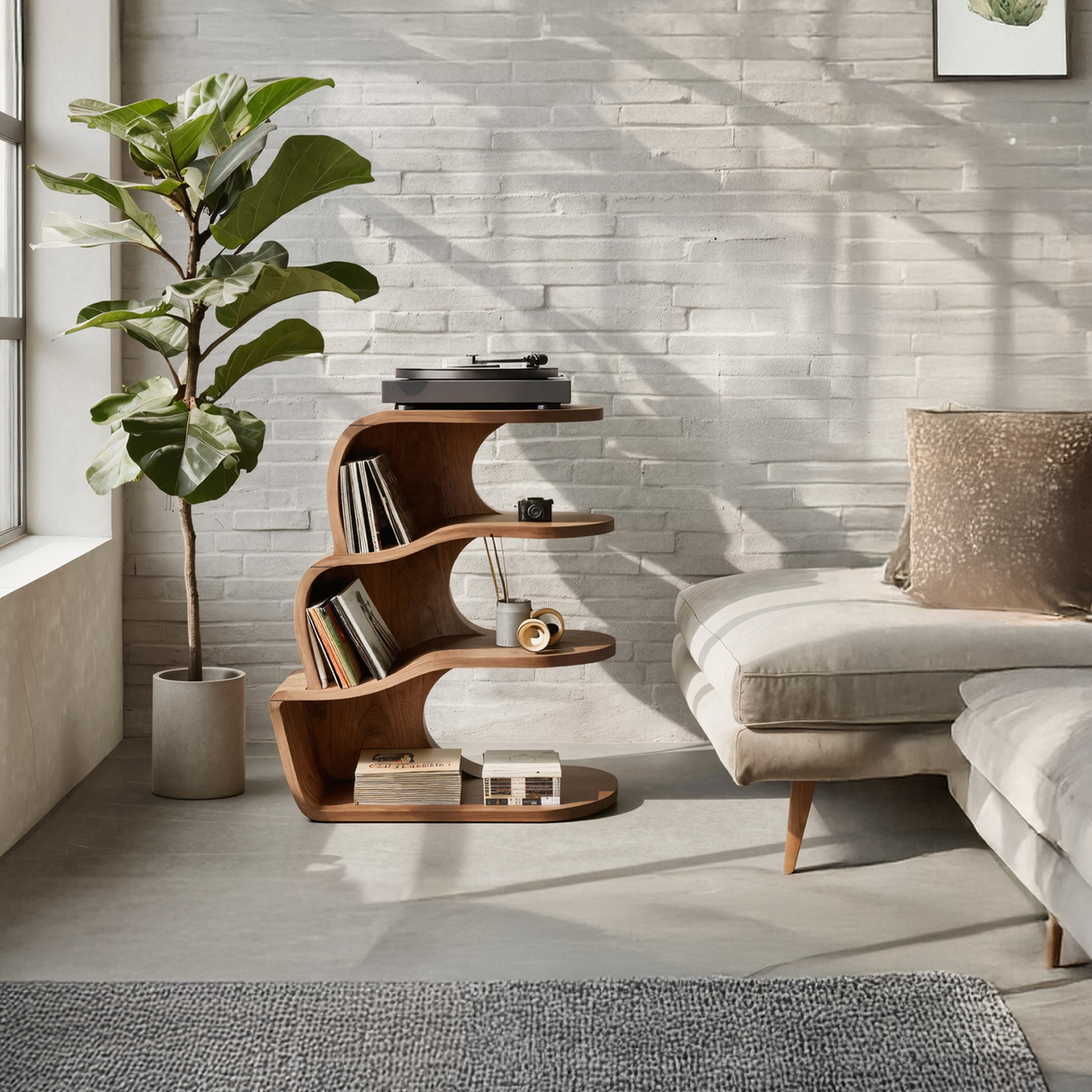 Farmhouse Wooden Record Player Cabinet For Entryway