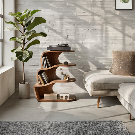 Farmhouse Wooden Record Player Cabinet For Entryway