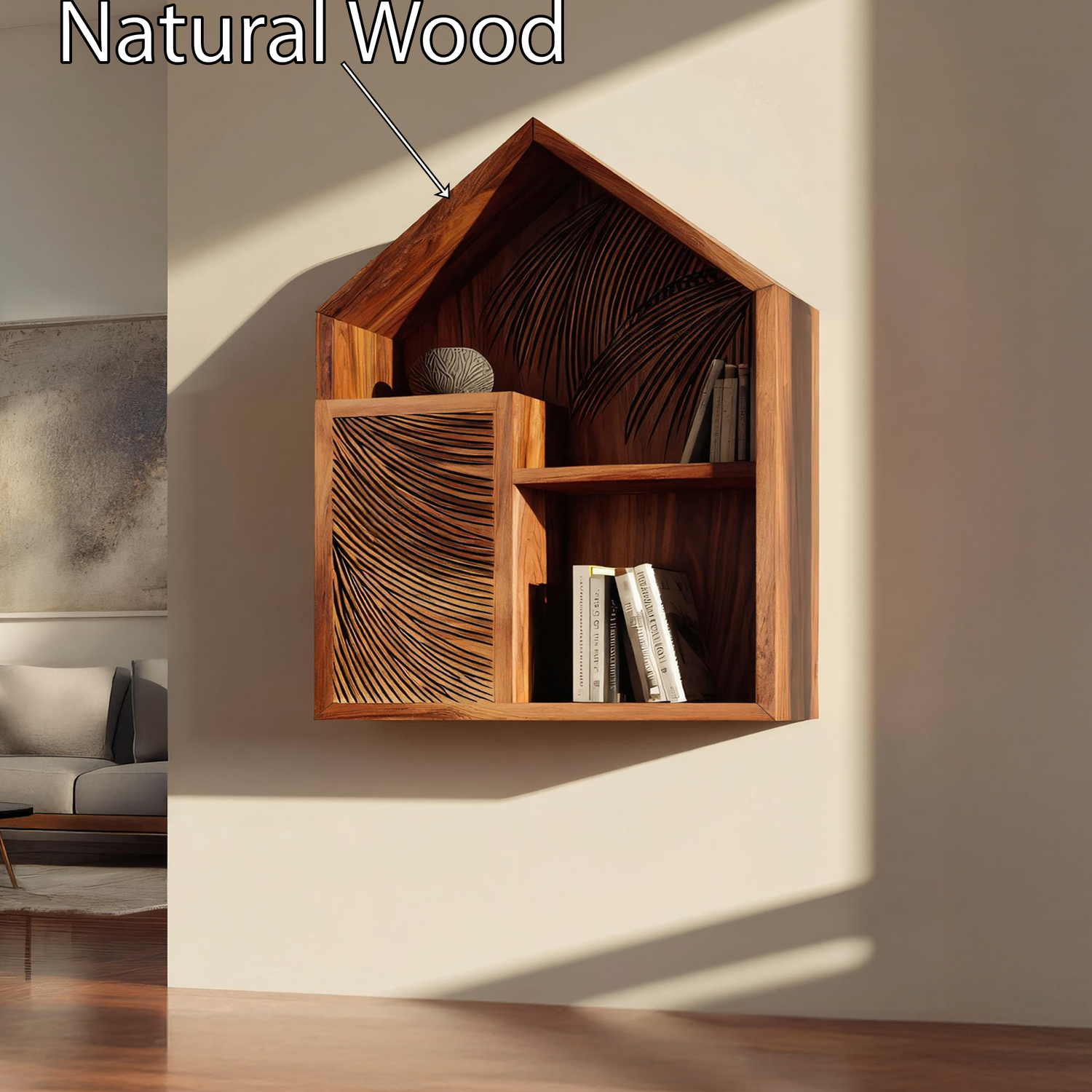 Handcrafted Wooden Wall Shelf For Living Room Decor