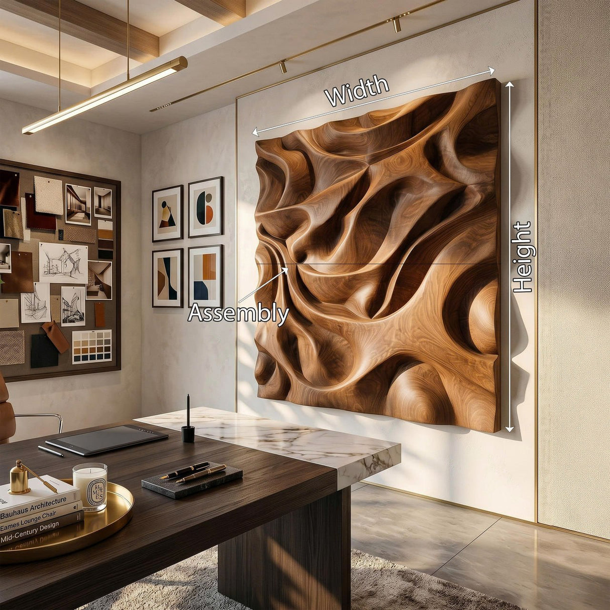 Luxury Sculptural Relief Wood Wall Art Executive Office Interior Design