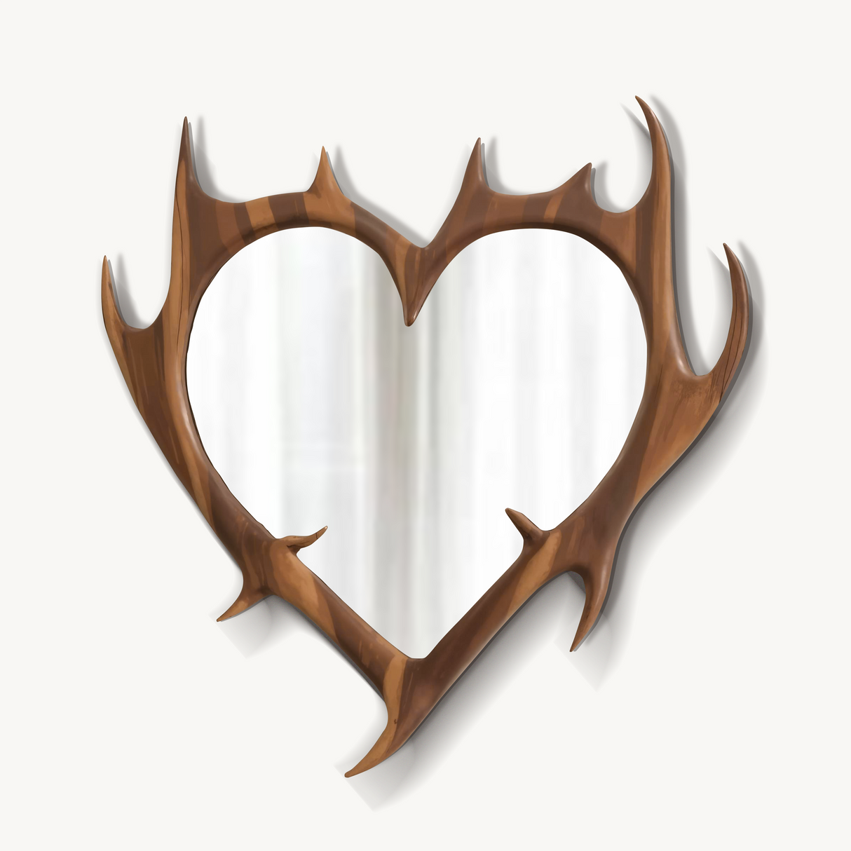 Rustic Antler Heart Wall Mirror For Bedroom And Entryway