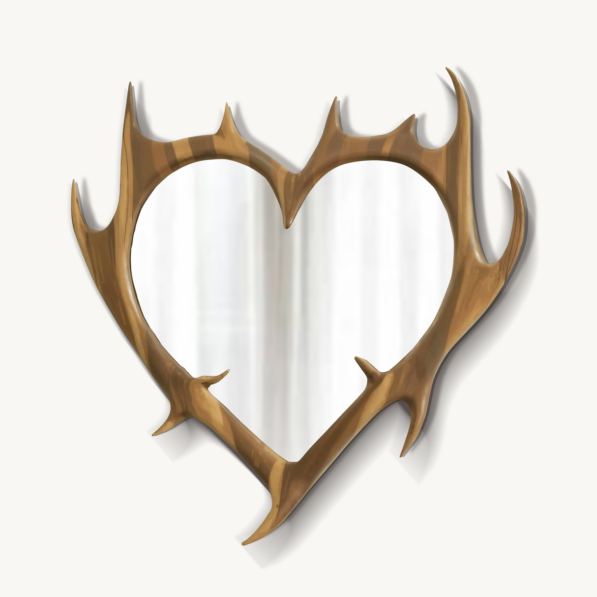 Rustic Antler Heart Wall Mirror For Bedroom And Entryway