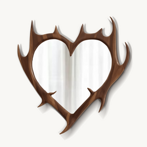 Rustic Antler Heart Wall Mirror For Bedroom And Entryway