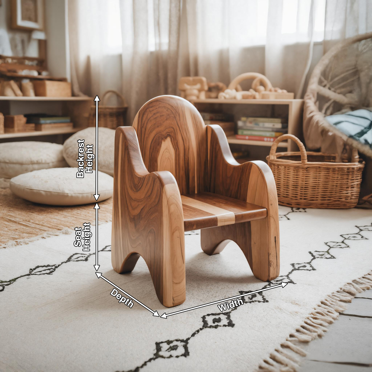 Montessori Wooden Toddler Chair For Playroom Or Minimalist Nursery