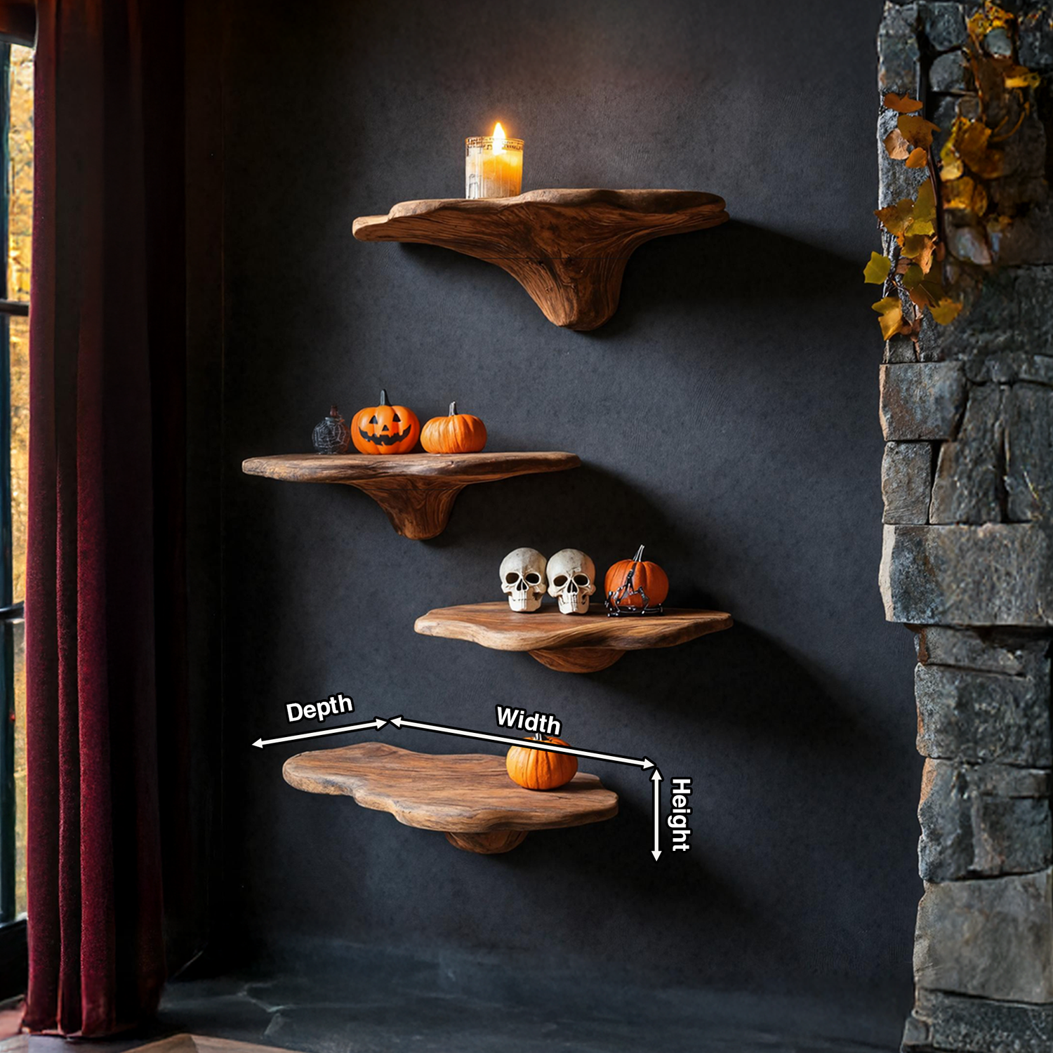 Farmhouse Wooden Mushroom Shelf Halloween Living Room Accent