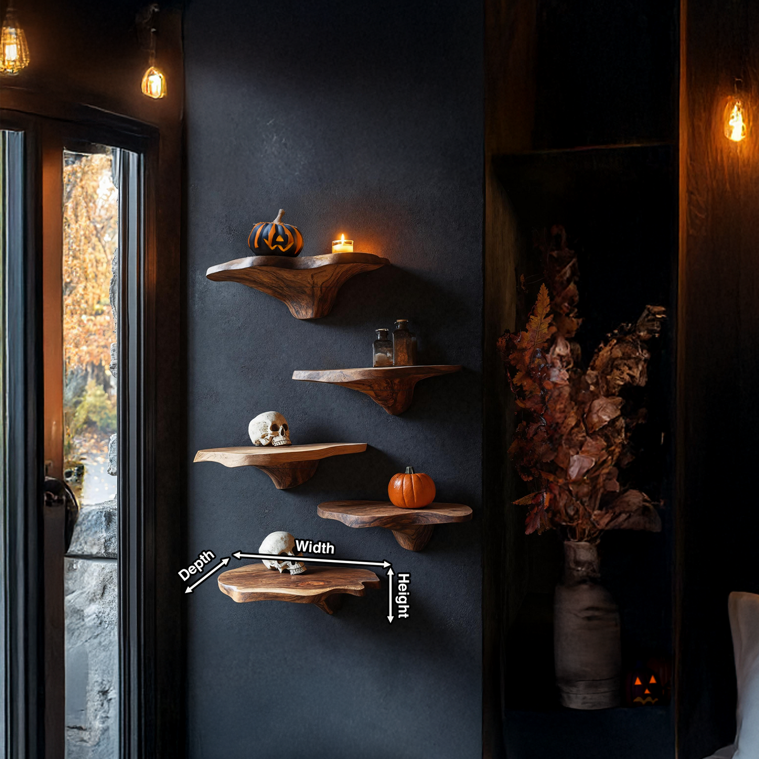 Handcrafted Wooden Mushroom Shelf Halloween Furniture Design