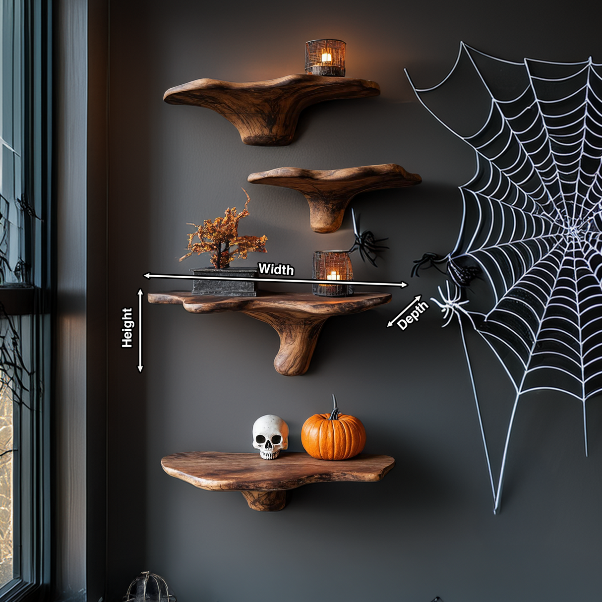 Farmhouse Wooden Mushroom Shelf For Halloween Party Decoration