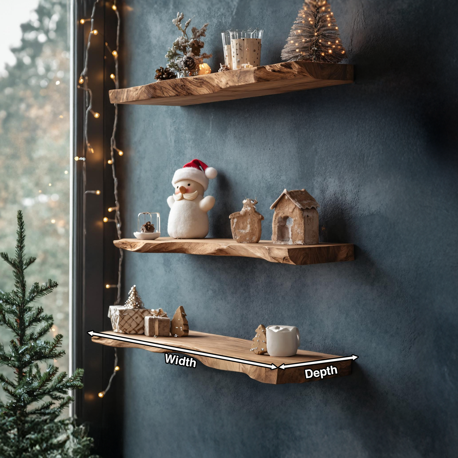 Handcrafted Live Edge Floating Shelf For Entryway Xmas Design