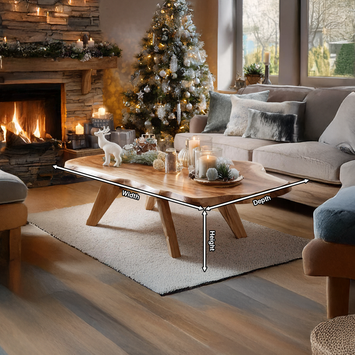 Rustic Live Edge Coffee Table Solid Wood For Christmas Furniture