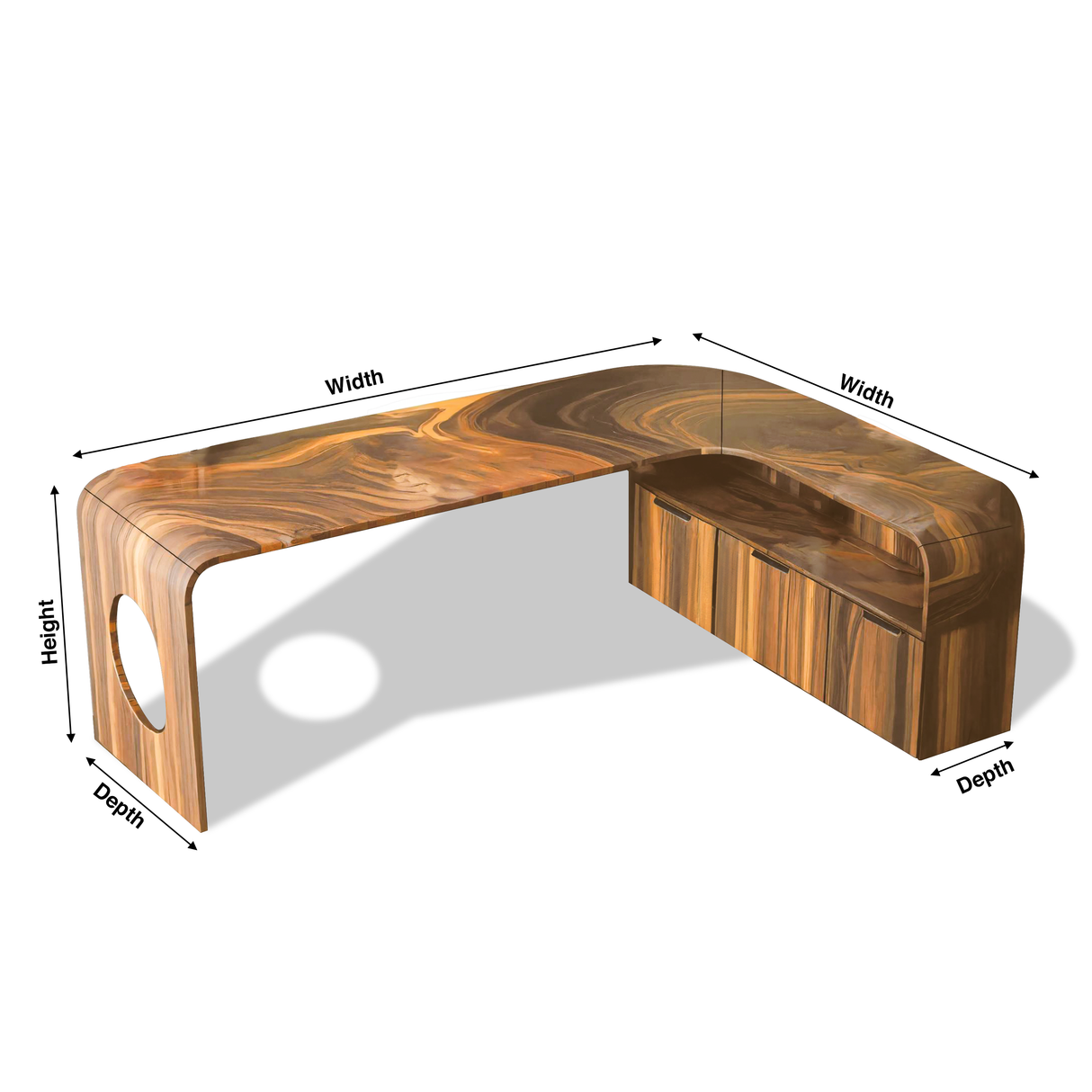 Modern L Shaped Wooden Desk With Rounded Corners For Executive Office
