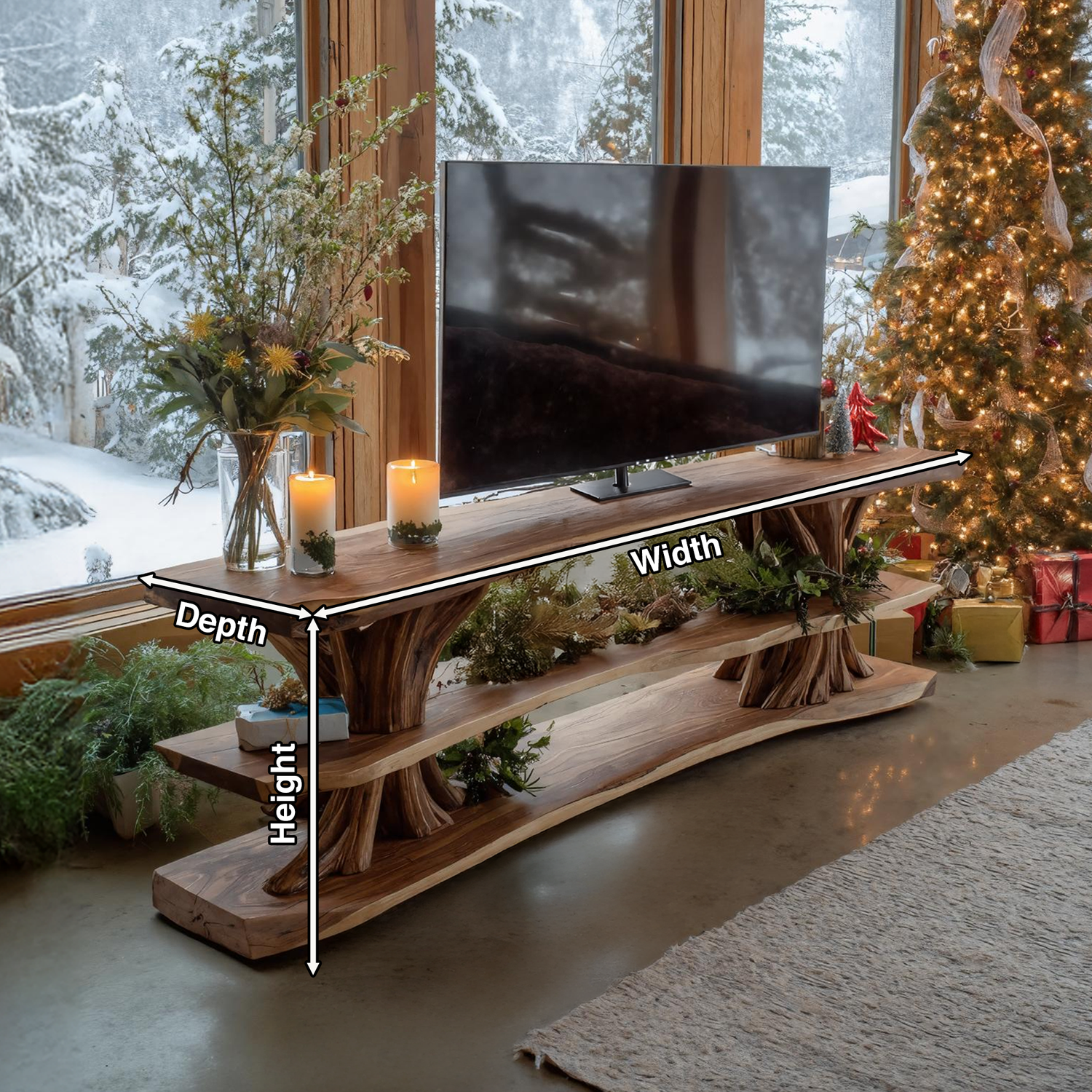 Modern Wooden Live Edge TV Console For Cozy Winter Living Room
