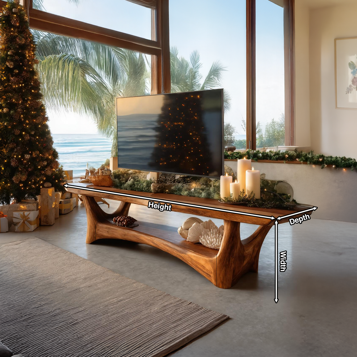 Farmhouse Solid Wood TV Console For Holiday Living Room Style