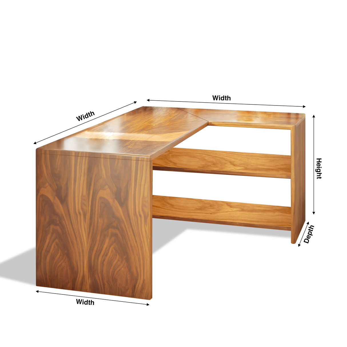 Modern L Shaped Wooden Desk With Bookshelf For Home Office Or Study