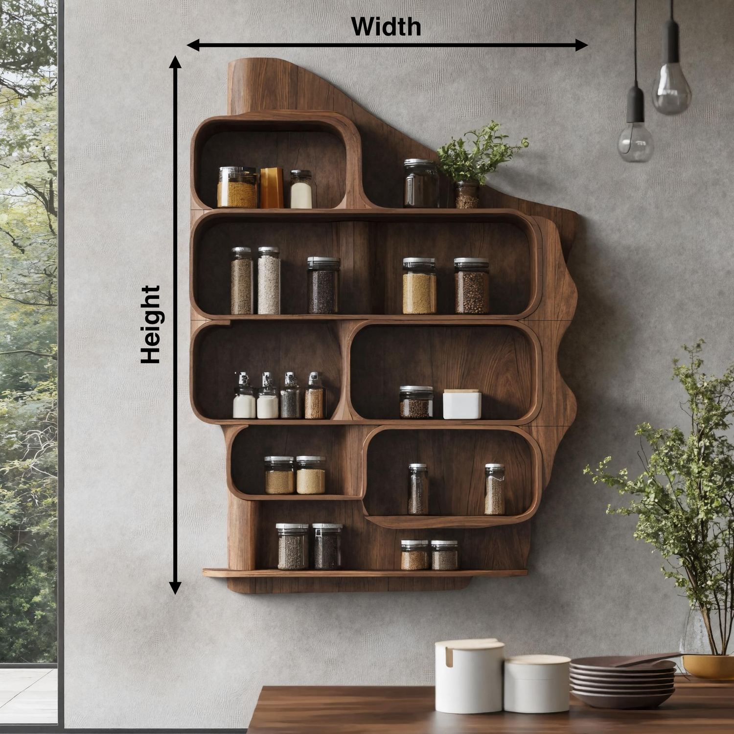 Handmade Wooden Spice Rack For Farmhouse Kitchen Wall