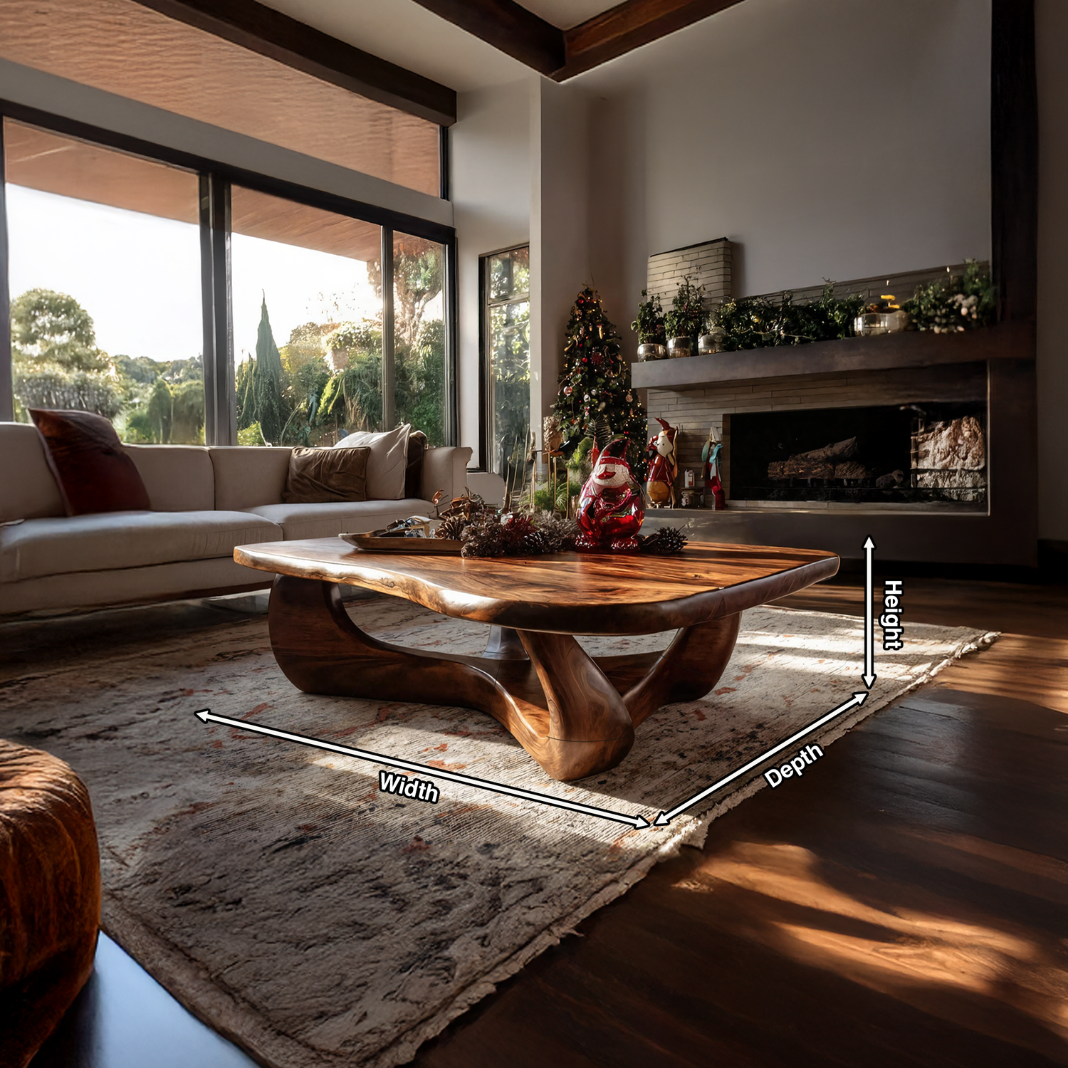 Rustic Wooden Live Edge Coffee Table For Holiday Home Furniture