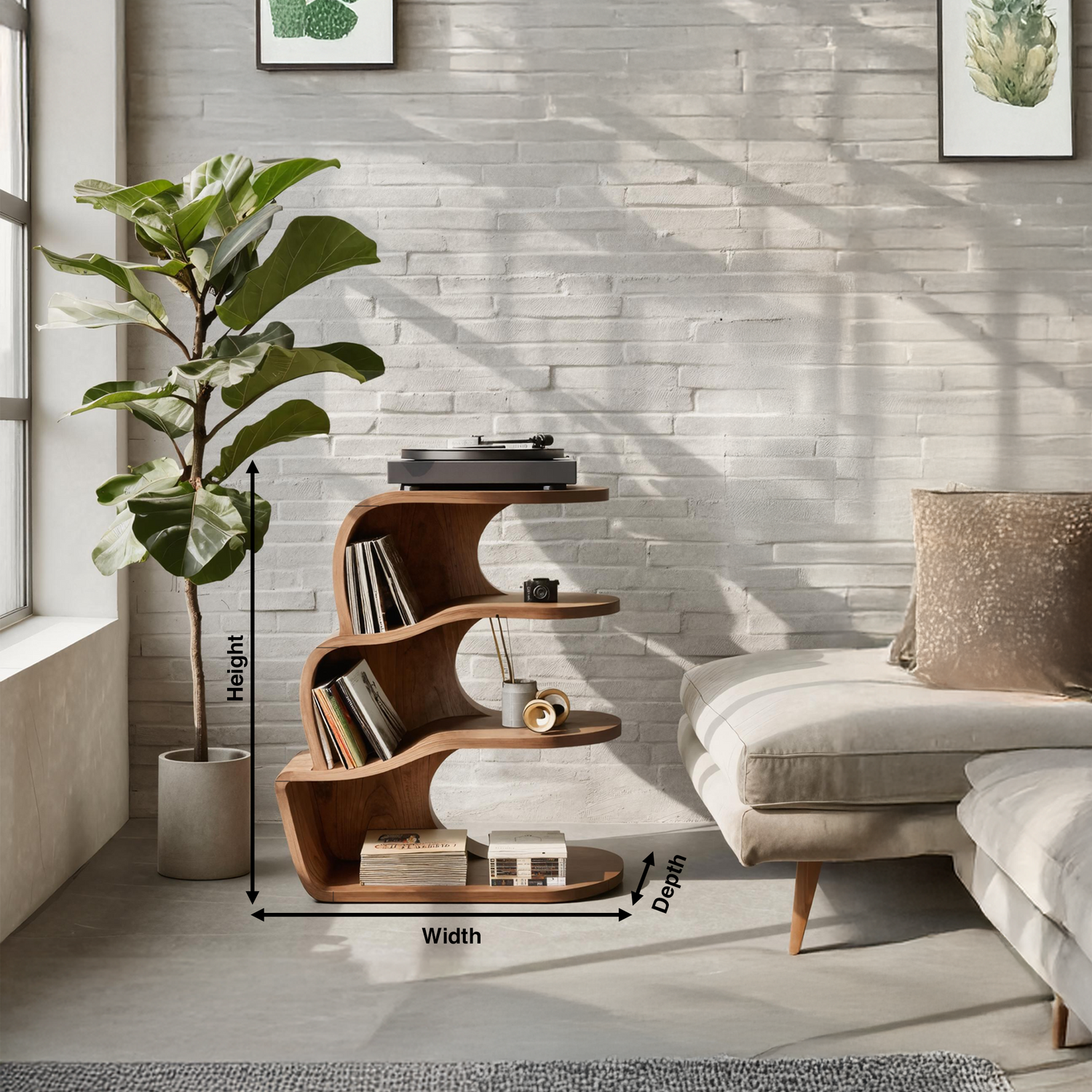 Farmhouse Wooden Record Player Cabinet For Entryway