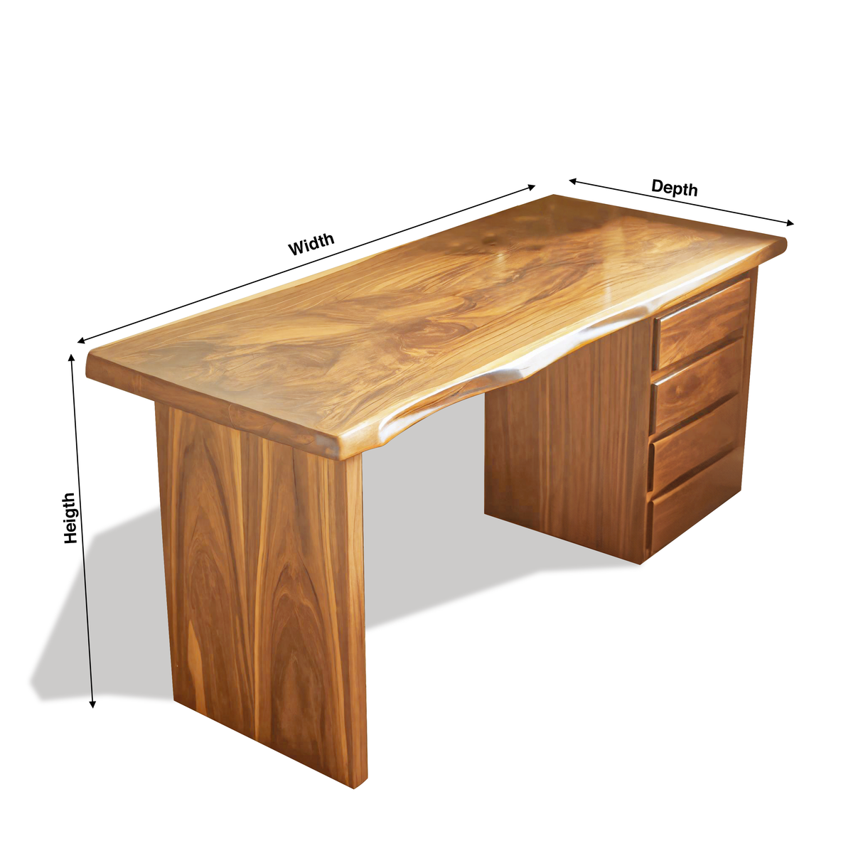 Rustic Live Edge Wooden Desk With Drawers For Home Office Or Study