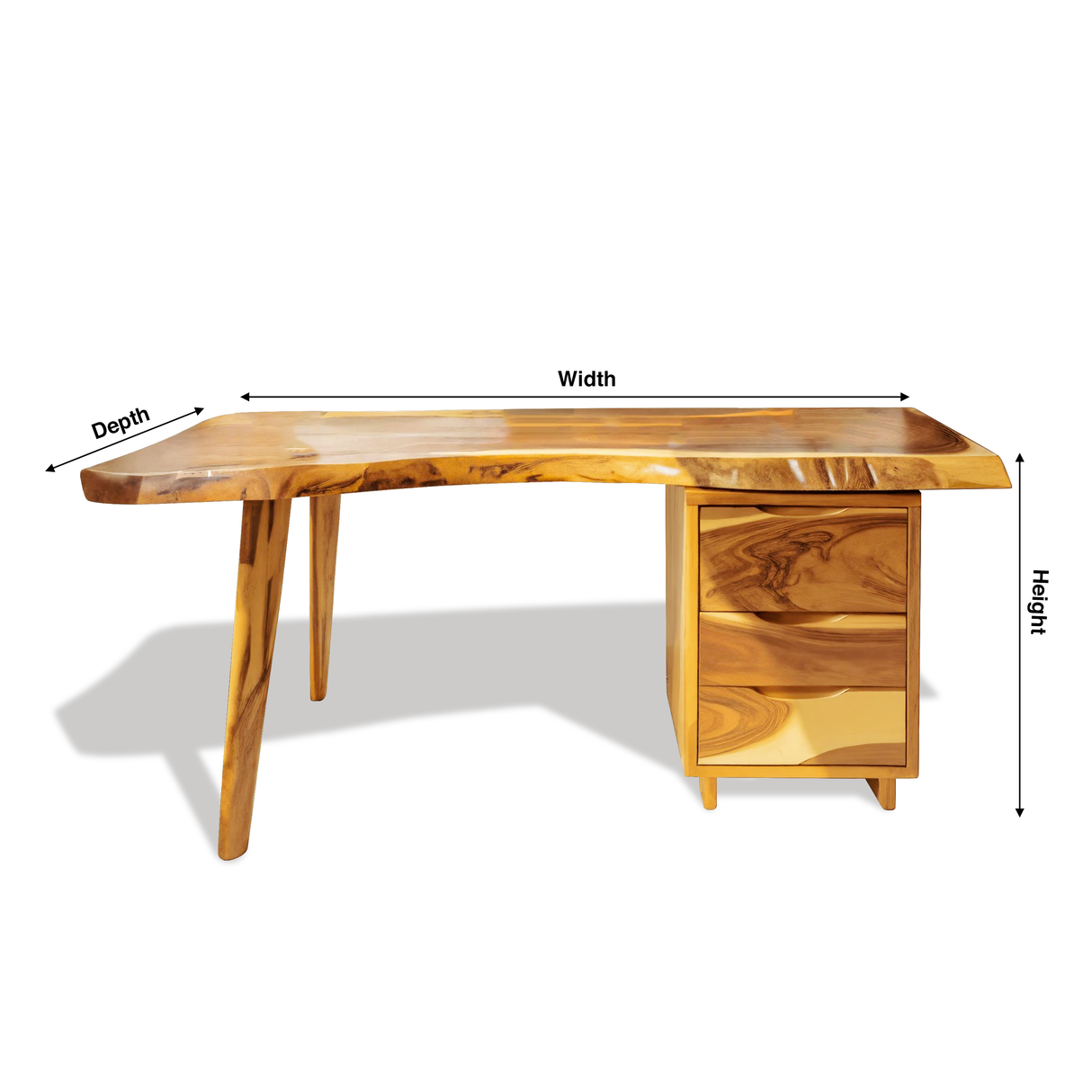 Modern Live Edge Wooden Desk With Drawers For Home Office Or Studio