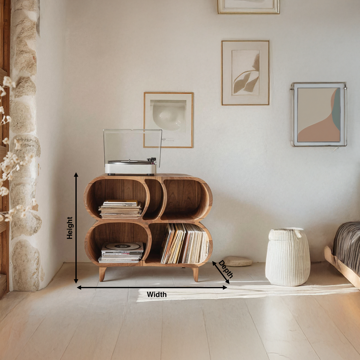 Farmhouse Wood Record Player Stand For Furniture Decor