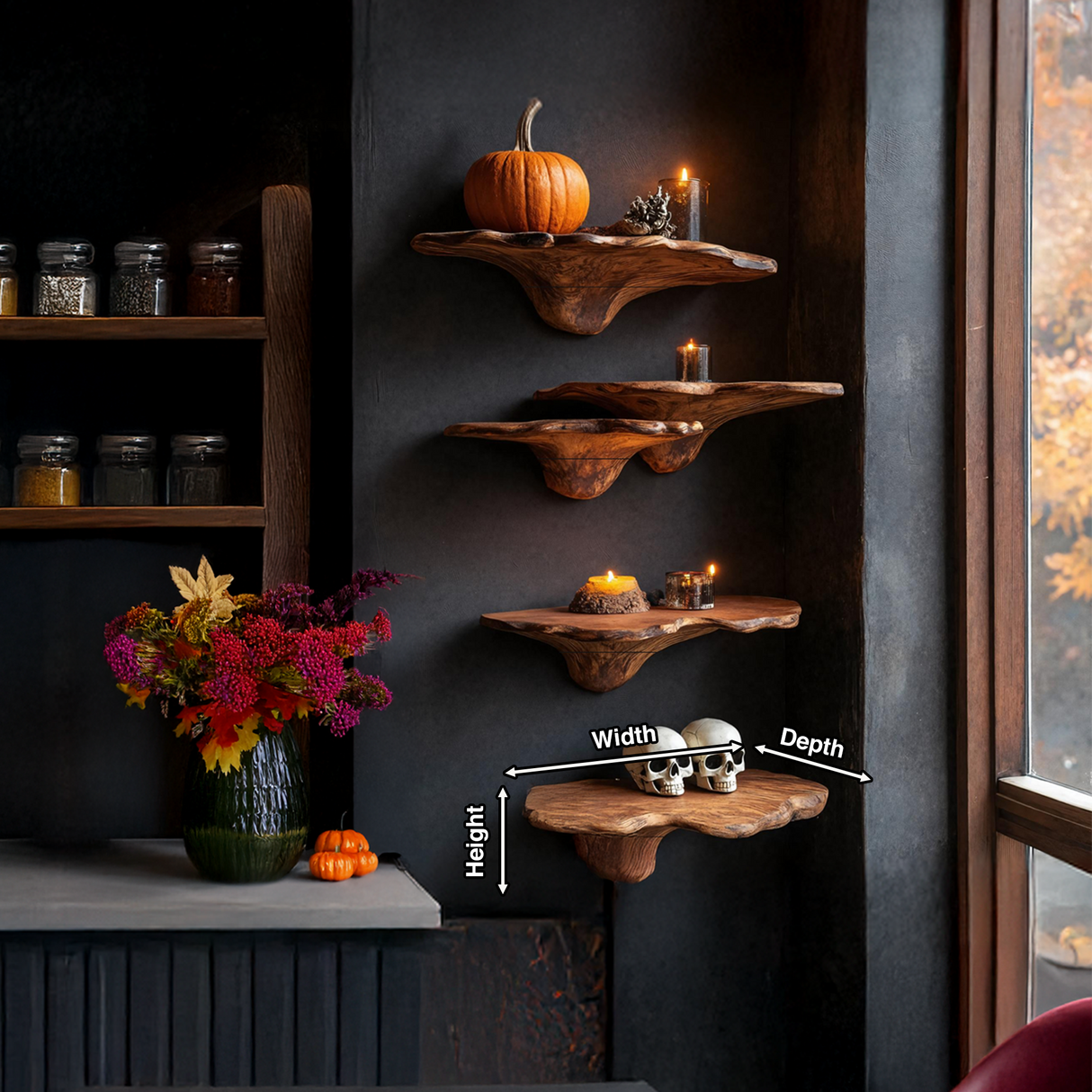Farmhouse Live Edge Mushroom Shelf For Halloween Bedroom Decor