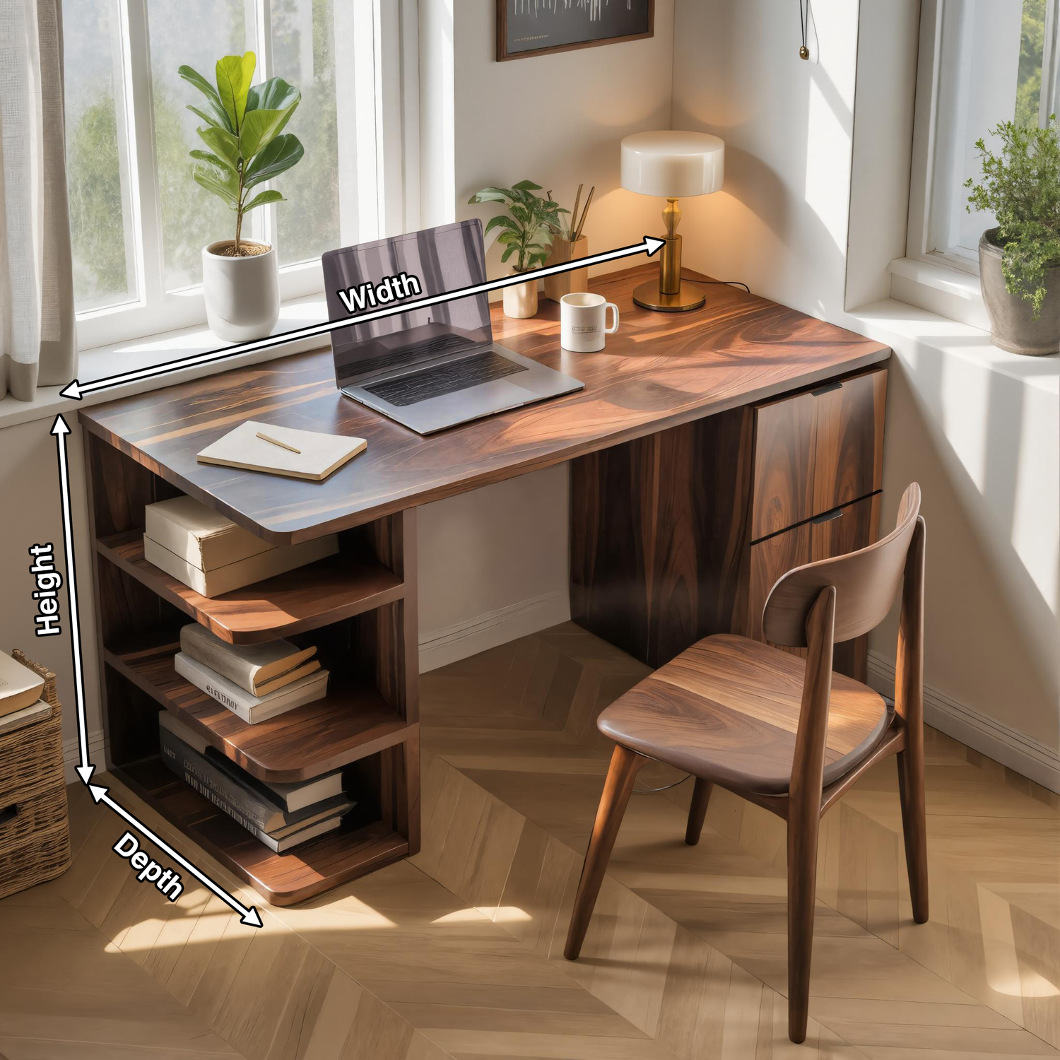 Contemporary Wooden Desk With Shelves And Drawers For Home Office