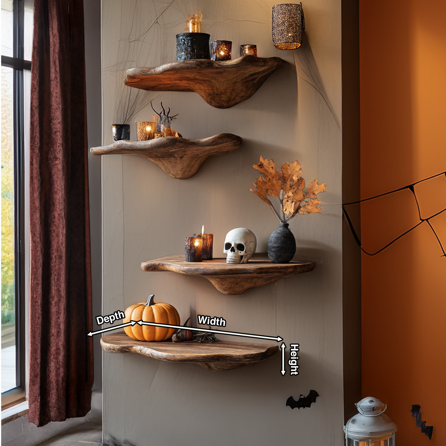 Farmhouse Solid Wood Mushroom Shelf For Halloween Entryway Style