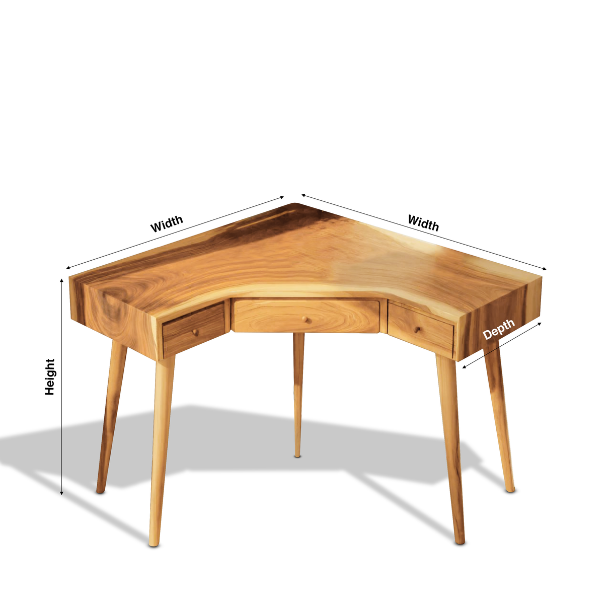 Mid Century Corner Wooden Desk With Drawer For Home Office Or Study