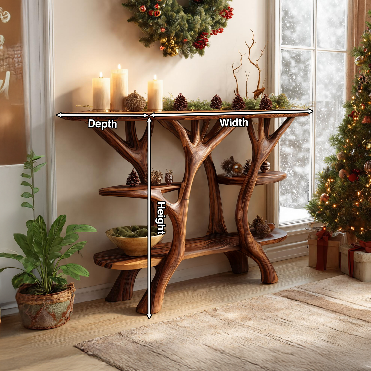 Rustic Solid Wood Console Table For Holiday Living Room Decor