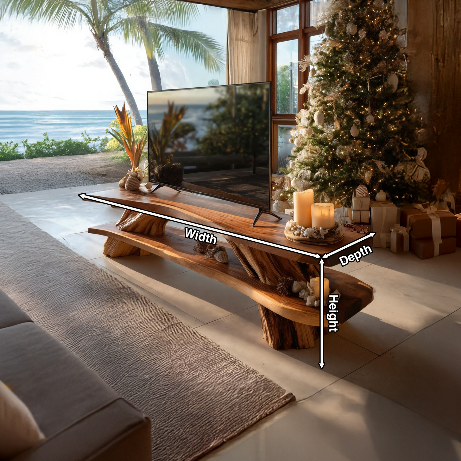 Farmhouse Solid Wood TV Console For Cozy Christmas Design