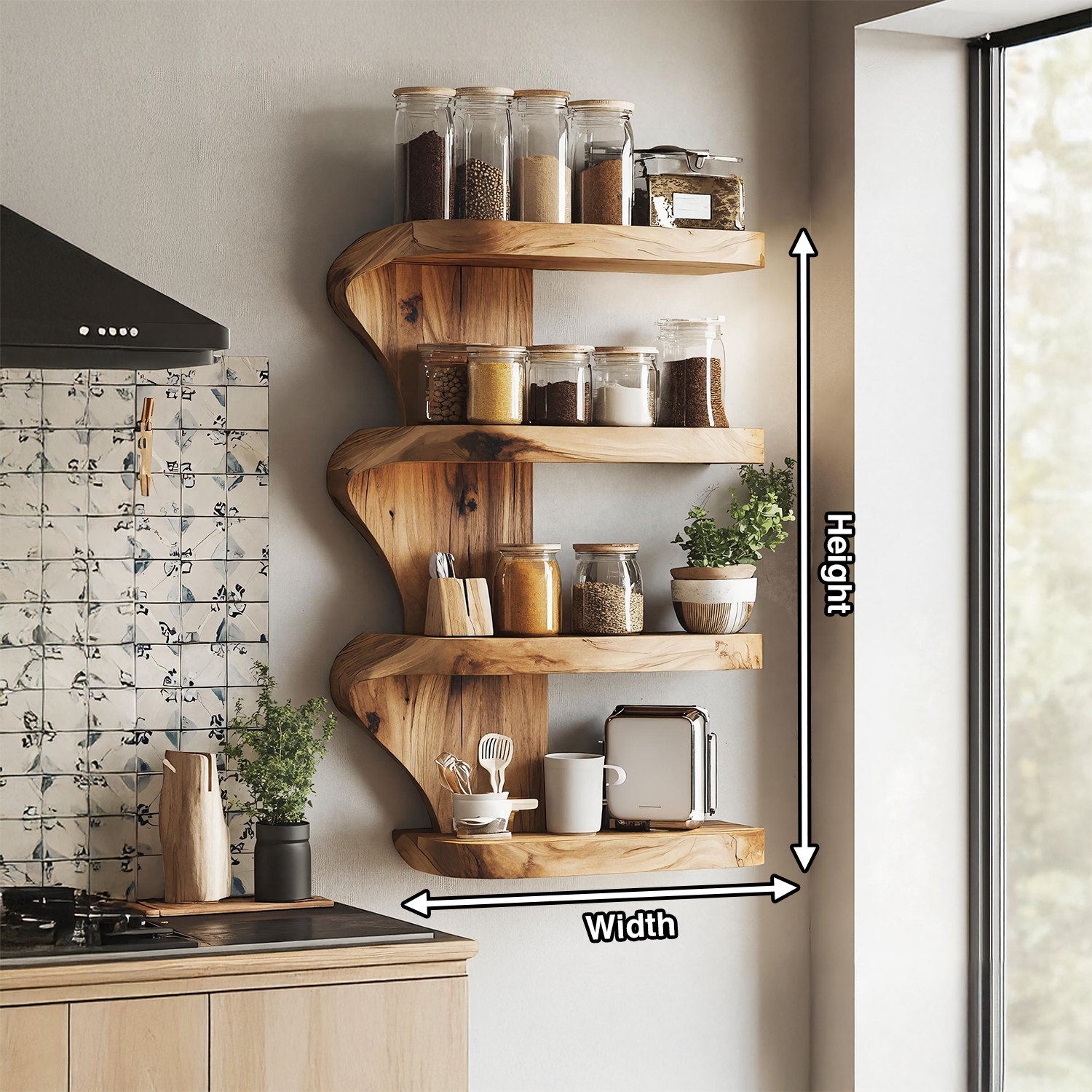 Mid Century Kitchen Decor With Wooden Spice Organizer