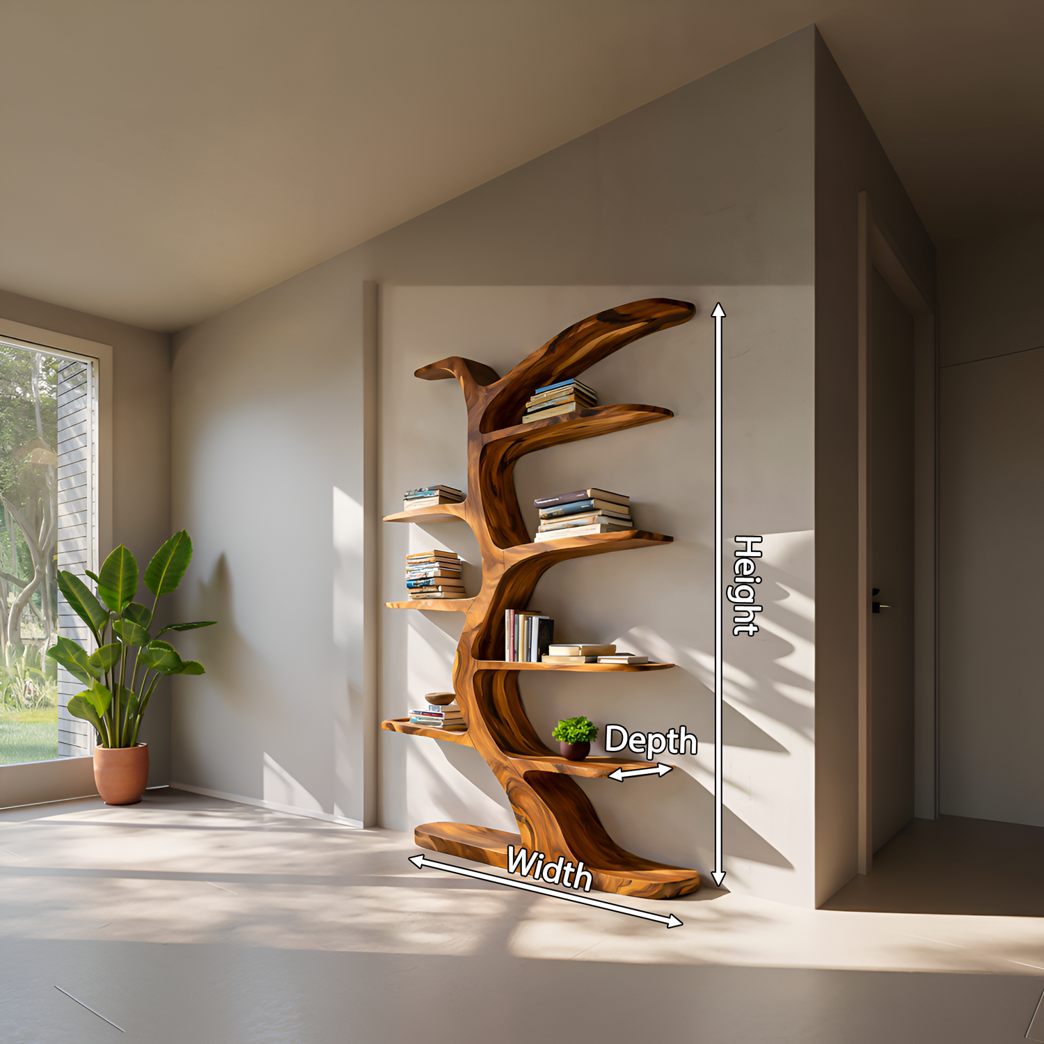 Modern Bookshelf Tree Inspired Curved Design For Living Room