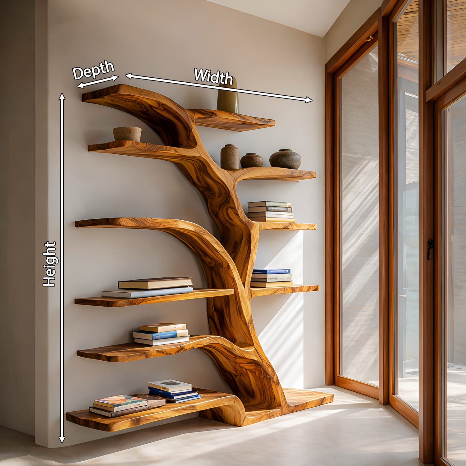 Modern Bookshelf Flowing Curved Design For Living Decor