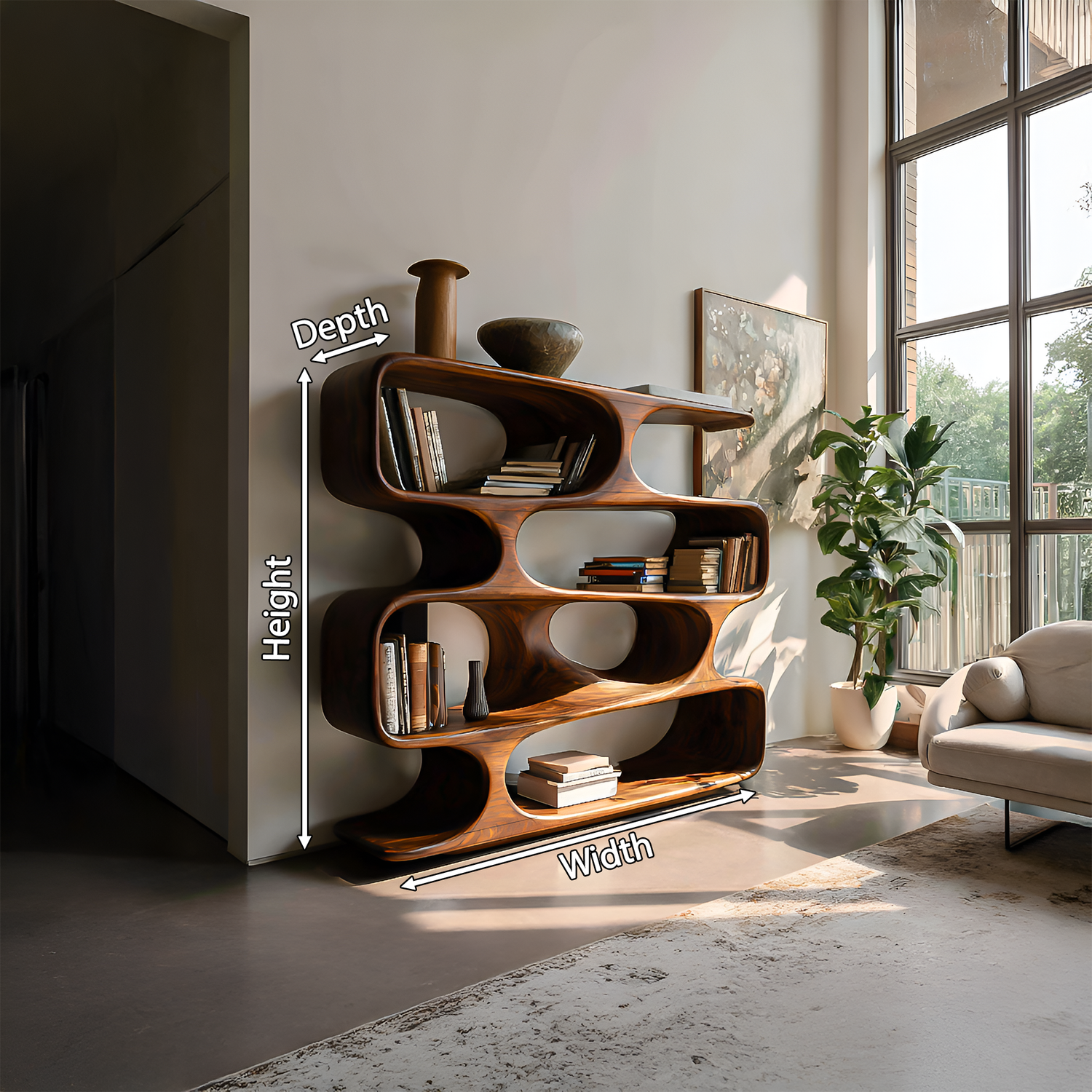 Modern Curved Bookcase For Living Room Decor