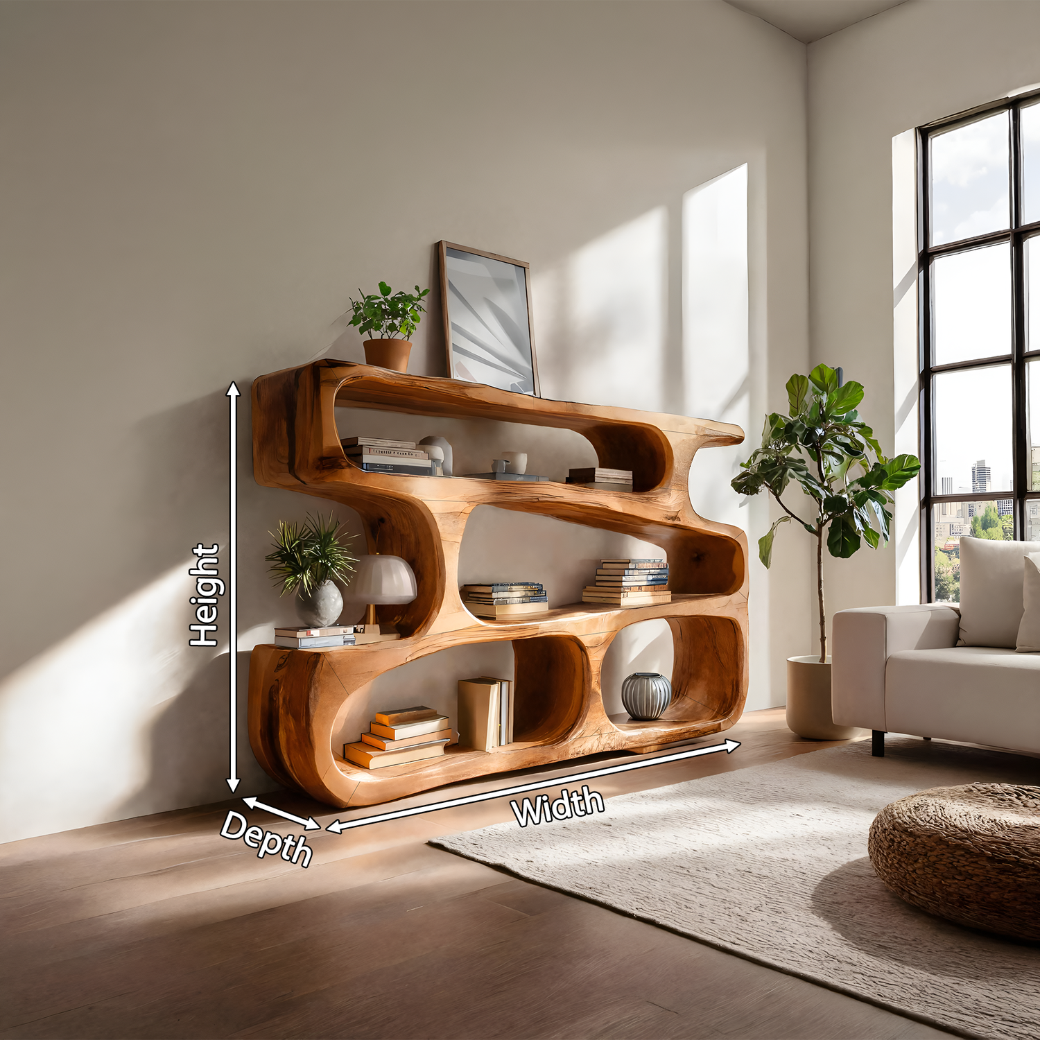 Modern Curved Bookcase Statement Piece For Living Room