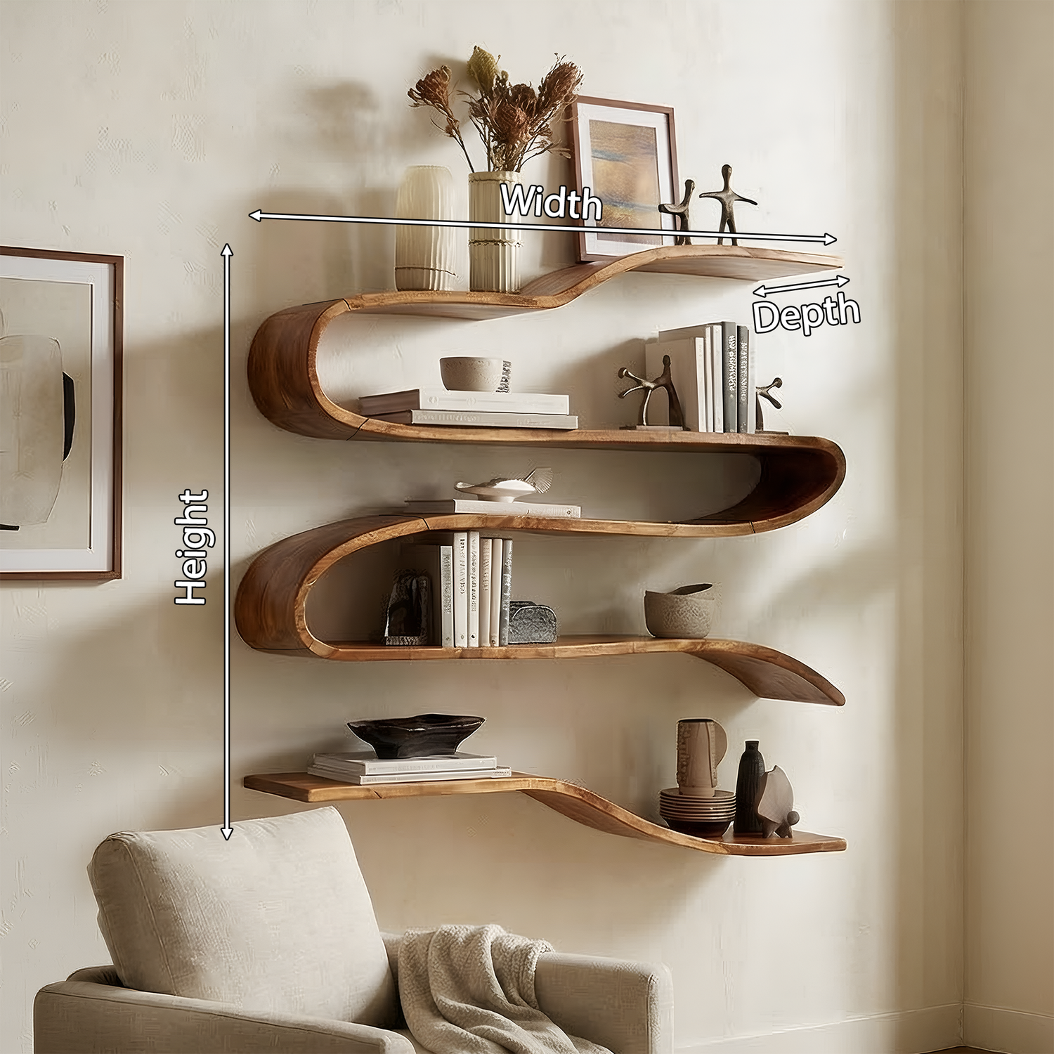 Industrial Natural Wood Kitchen Floating Shelf For Pantry Storage