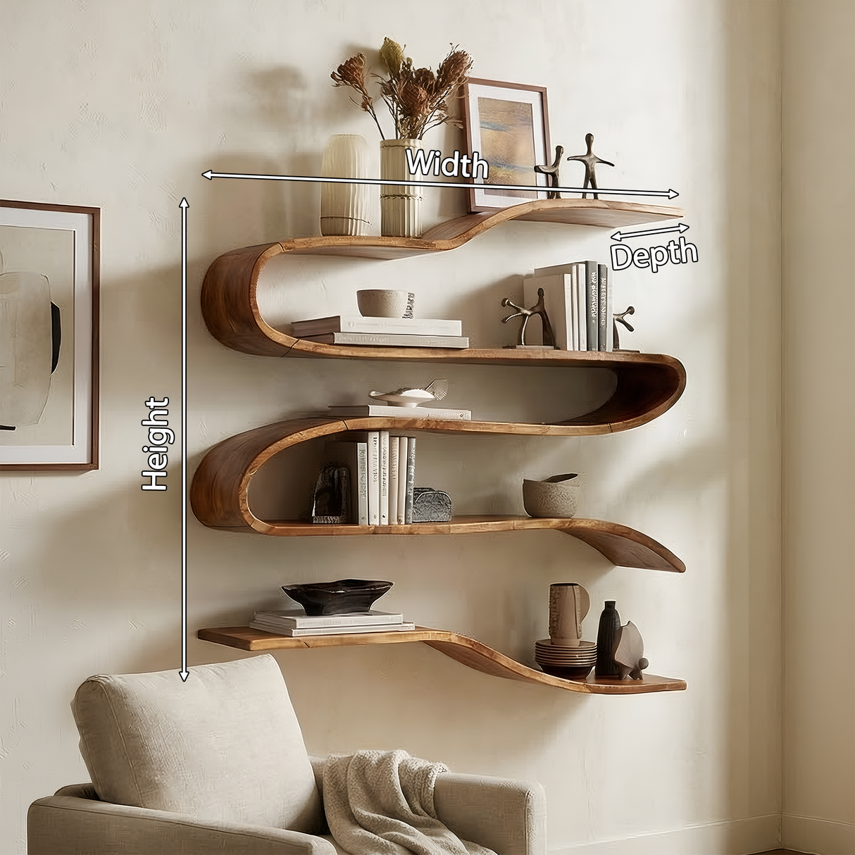Industrial Natural Wood Kitchen Floating Shelf For Pantry Storage