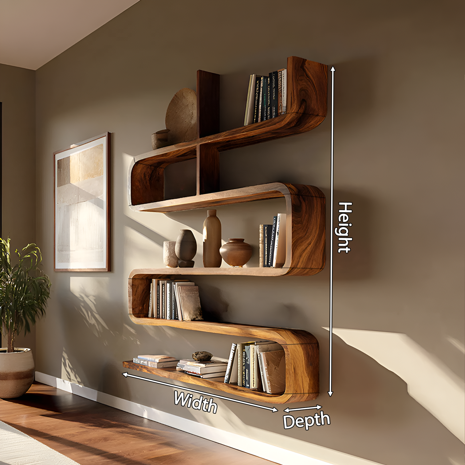 Modern Natural Wood Display Shelf For Living Room Wall Decor