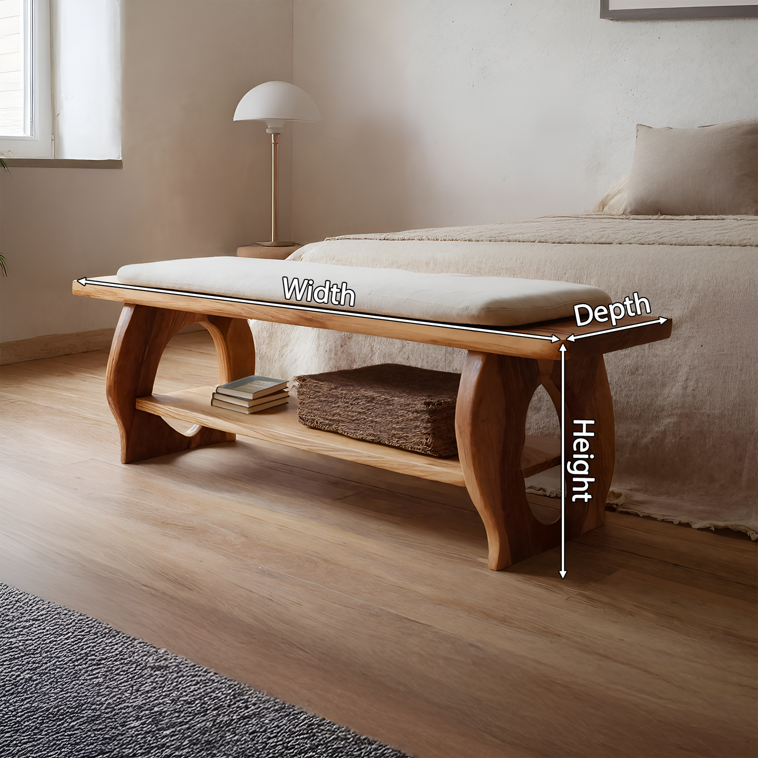 Minimalist Wooden Bench For Bedroom Interior Accent