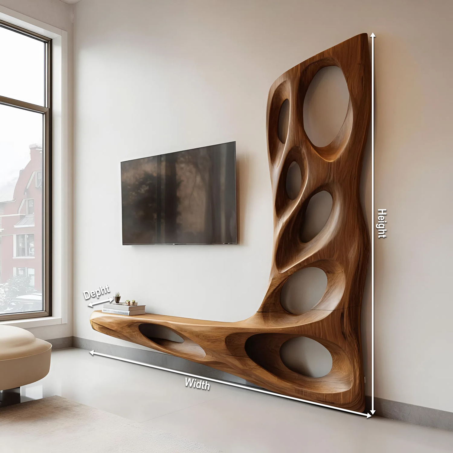 Modern Sculptural TV Wall Console For Living Room Decor
