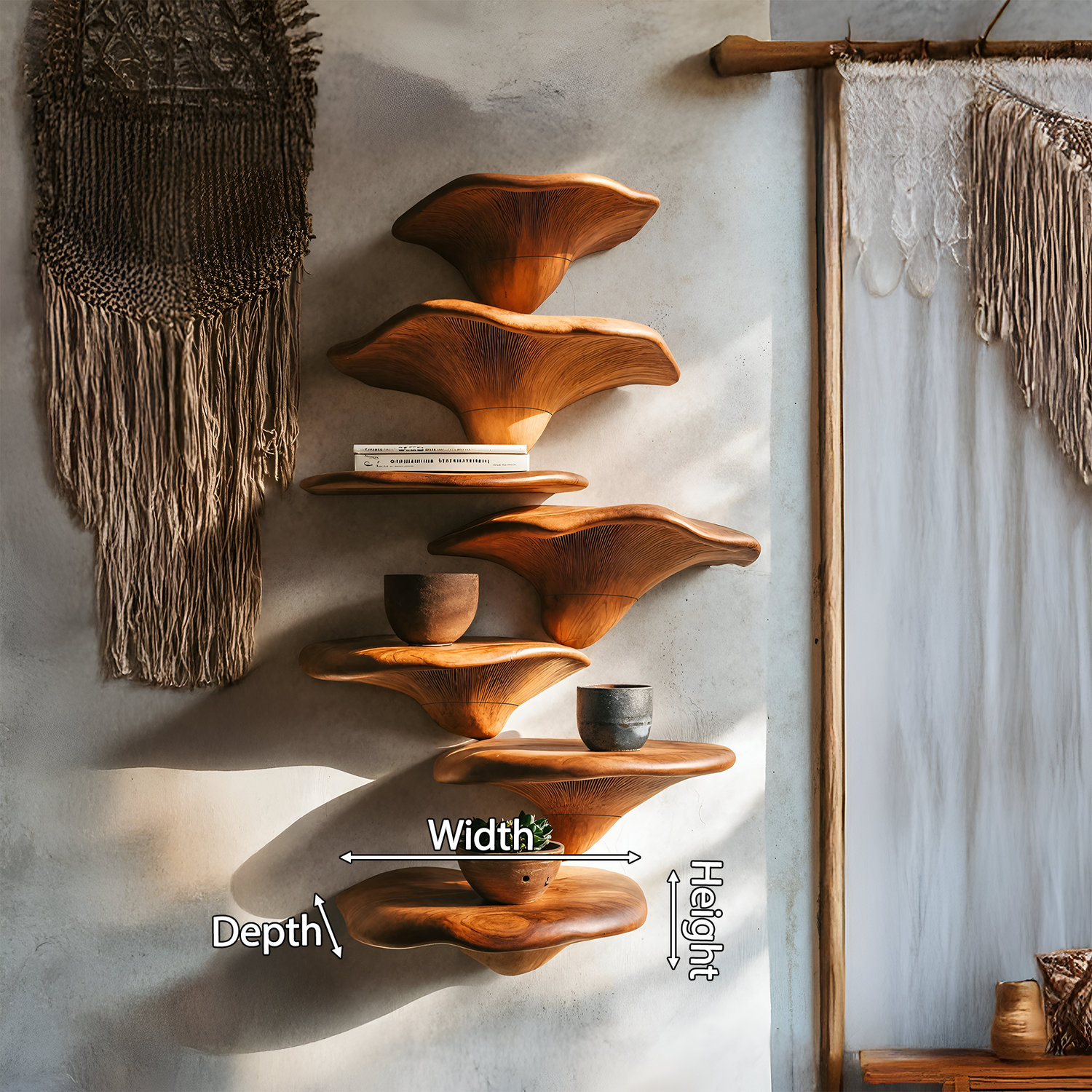 Handcrafted Solid Wood Mushroom Shelf For Organic Furniture Decor