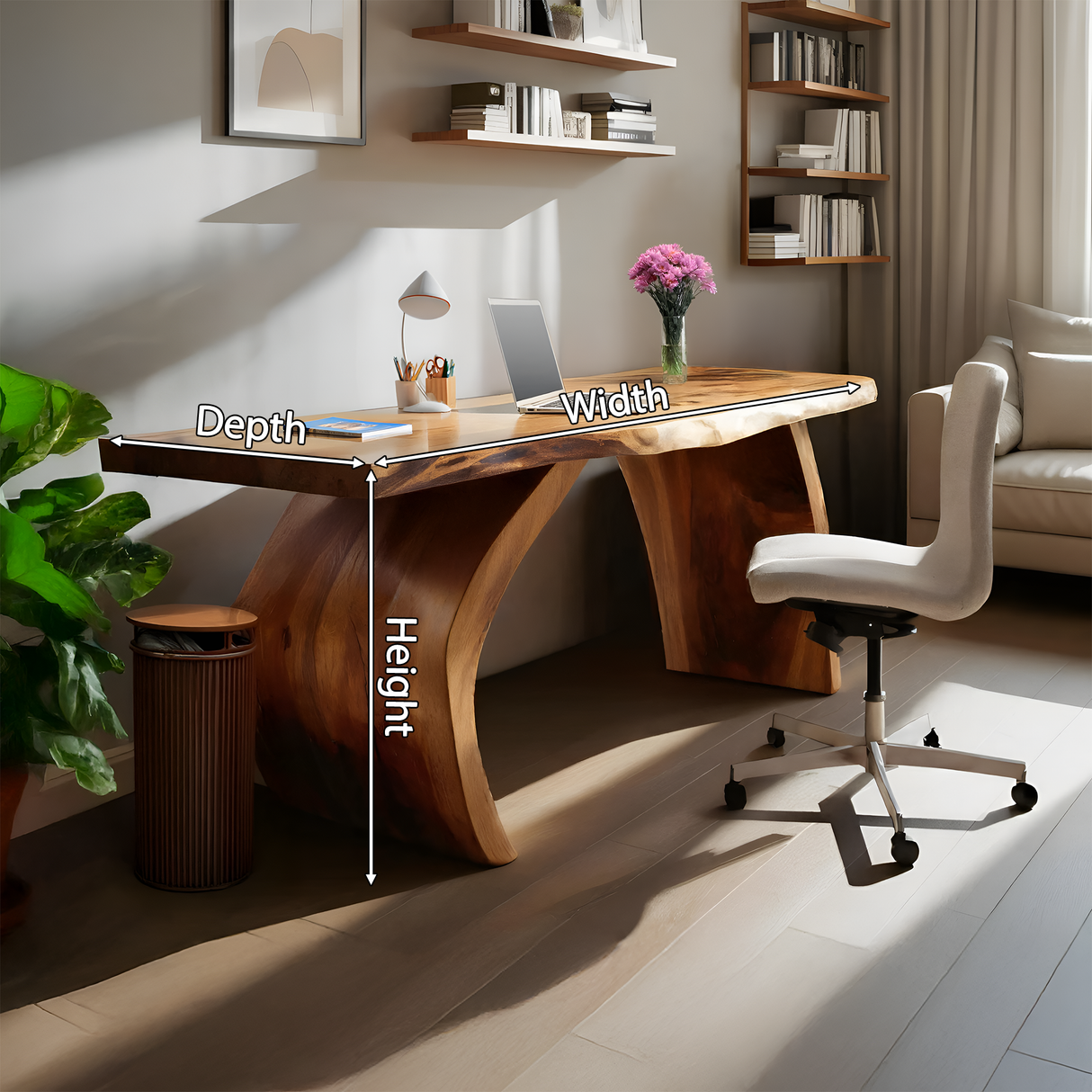 Handcrafted Wooden Live Edge Desk For Professional Office