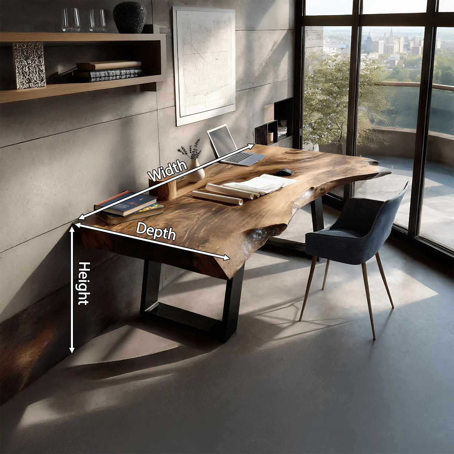 Farmhouse Wooden Live Edge Desk For Bedroom Decor