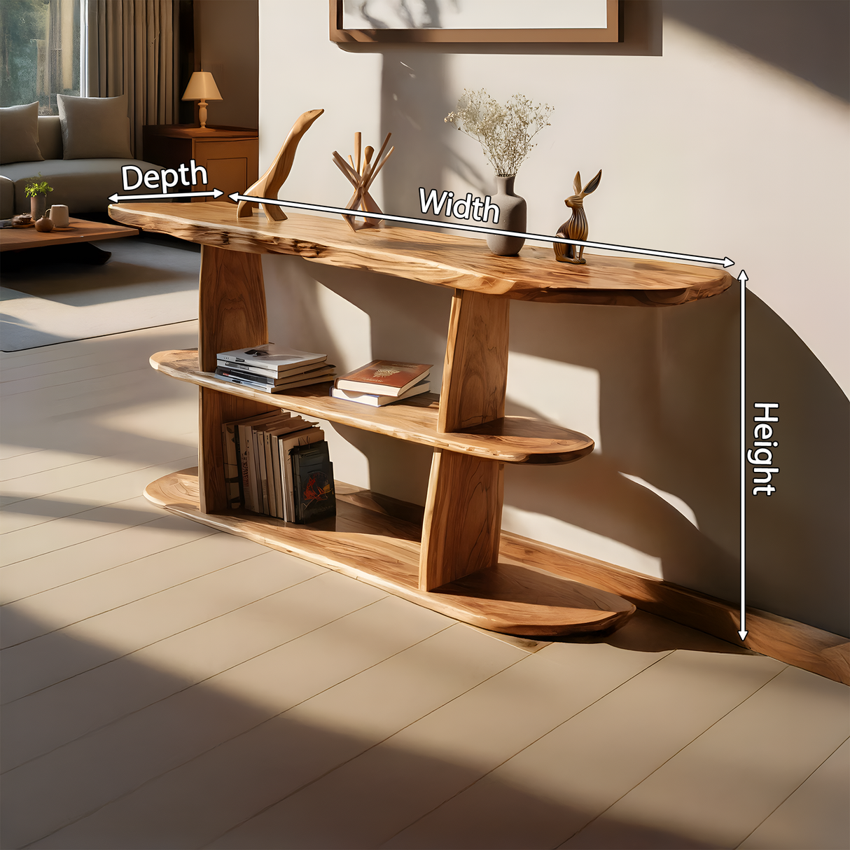 Mid Century Live Edge Console Table For Contemporary Decor