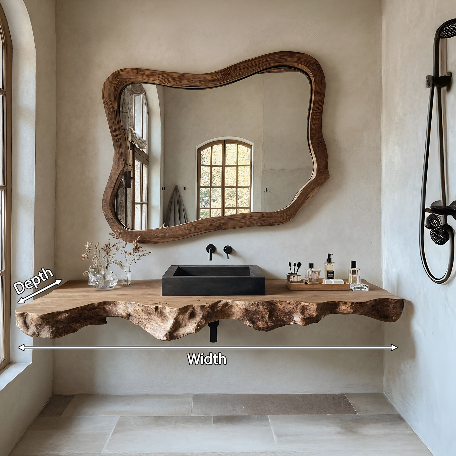 Live Edge Solid Wood Vanity For Rustic Bathroom