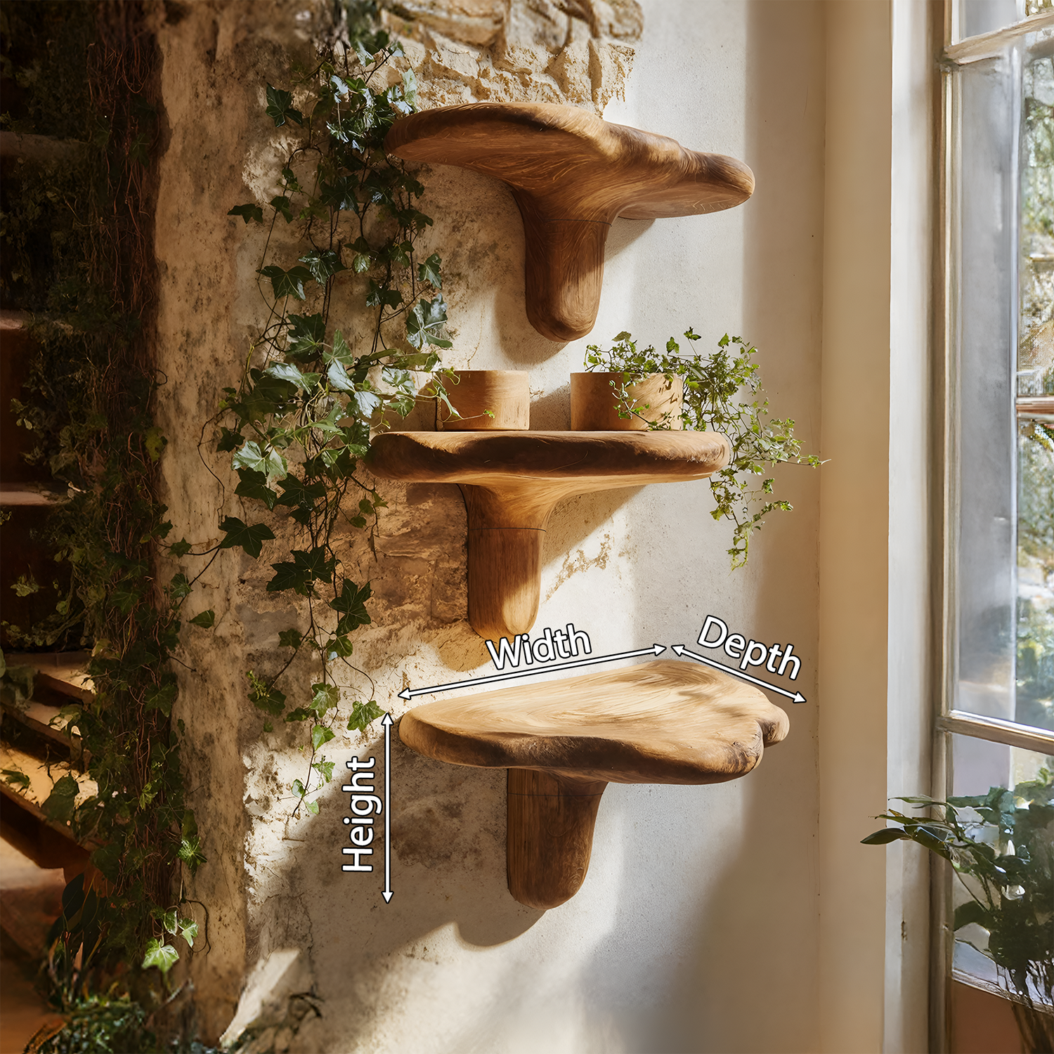 Handcrafted Wooden Mushroom Shelf For Modern Entryway Design