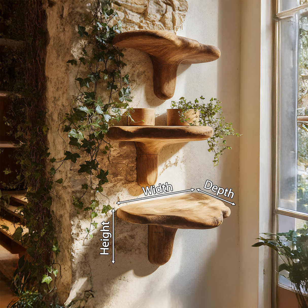 Handcrafted Wooden Mushroom Shelf For Modern Entryway Design
