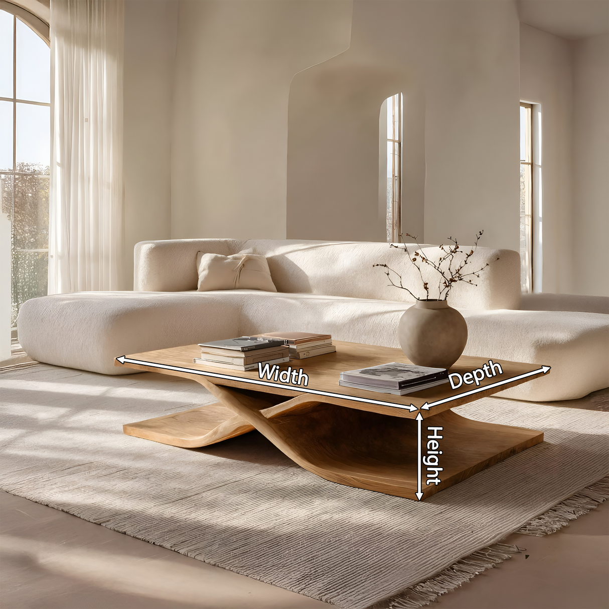 Modern Coffee Table Curved Layered Design For Living Room