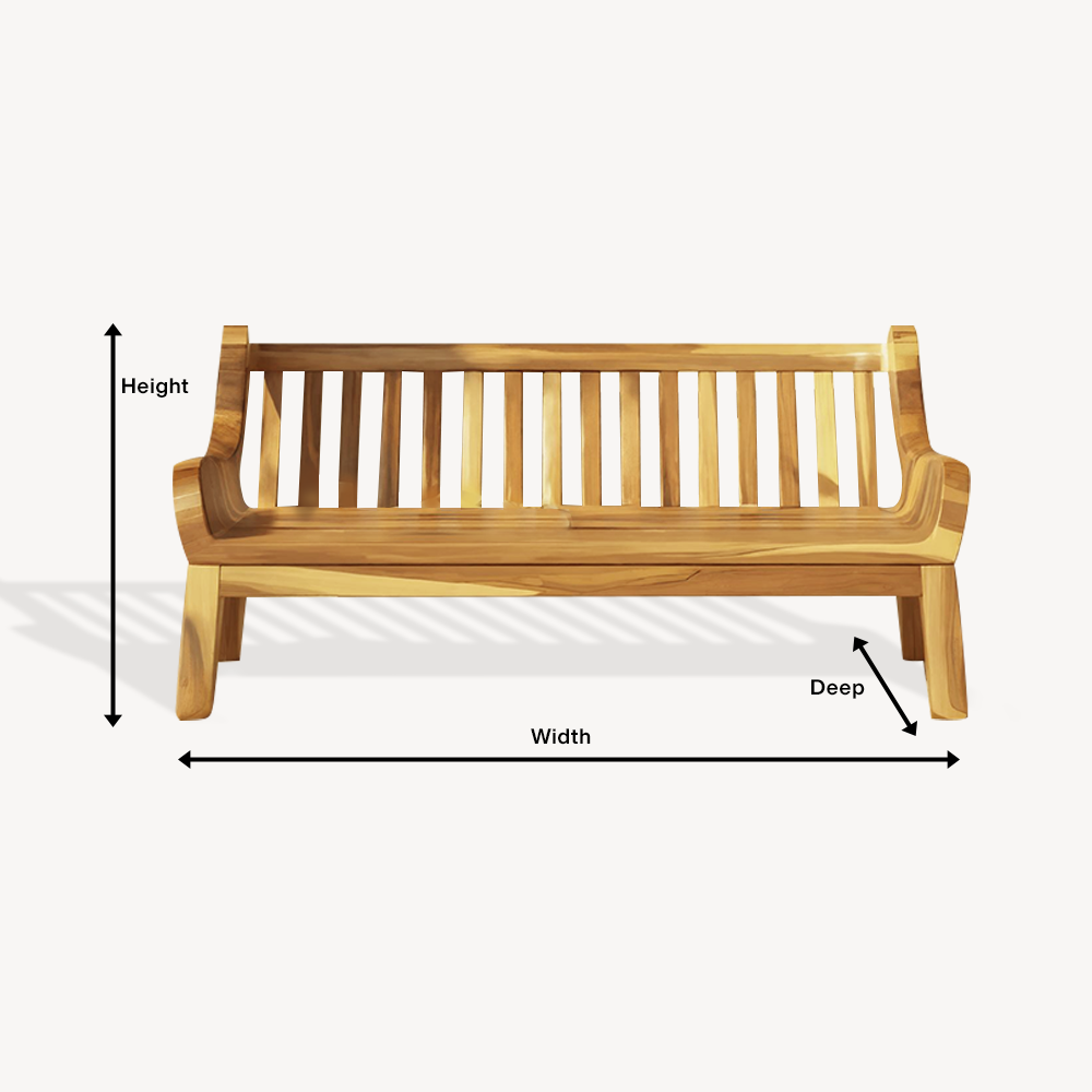 Contemporary Outdoor Wooden Bench With Curved Armrests For Garden Or Porch
