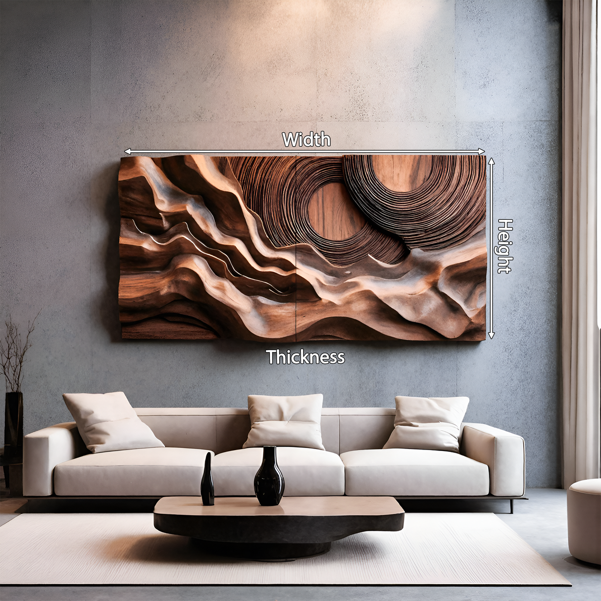 Layered Wave Wall Sculpture With Abstract Circles For Living Room