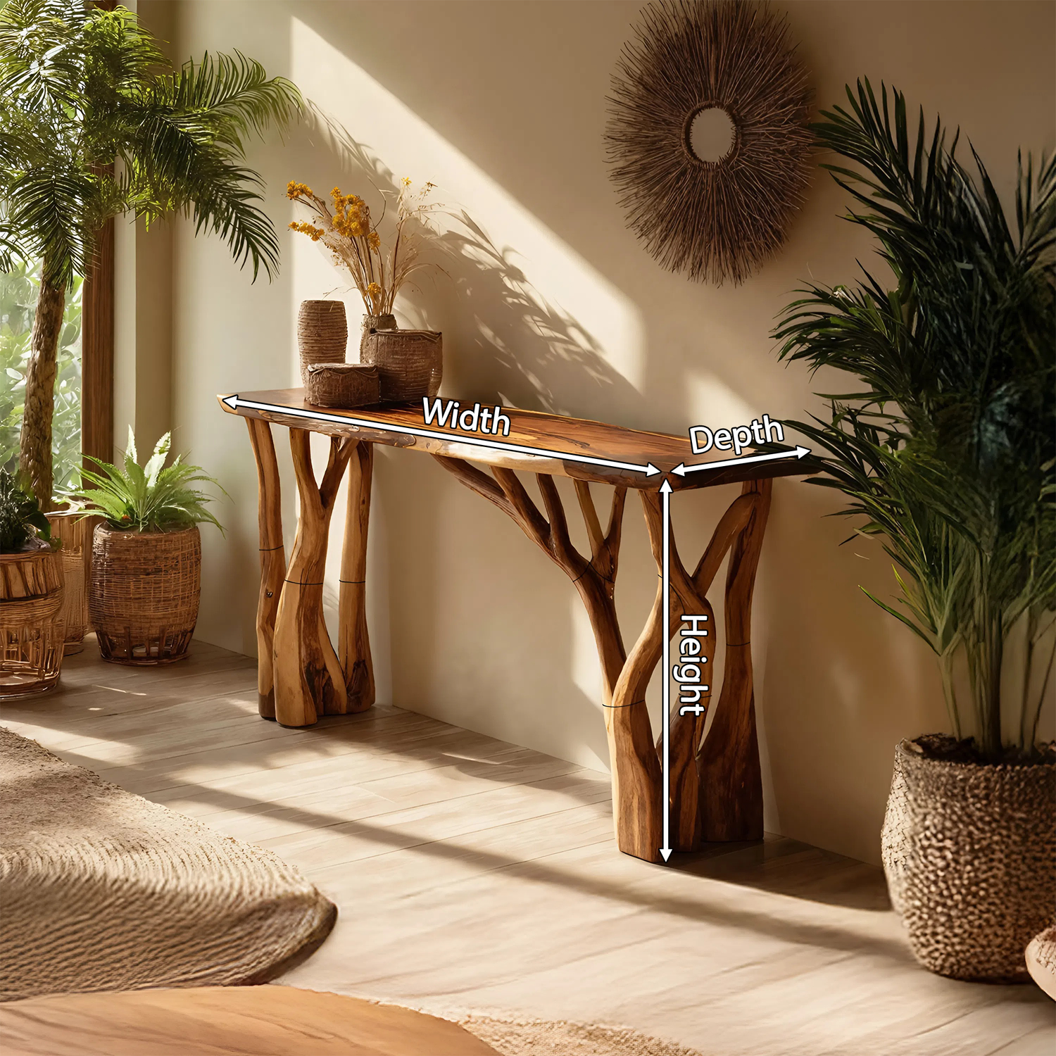 Modern Wooden Live Edge Console Table For Living Room Decoration